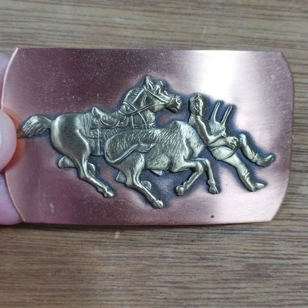 Vintage Belt Buckle Professional Rodeo Calf Roping Western Cowboy Metal Horse